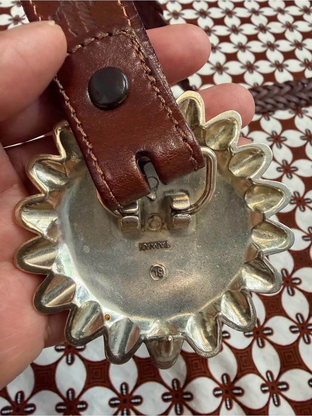 Rockmount Ranch Braided Brown Leather Belt with Silver Sunflower Buckle